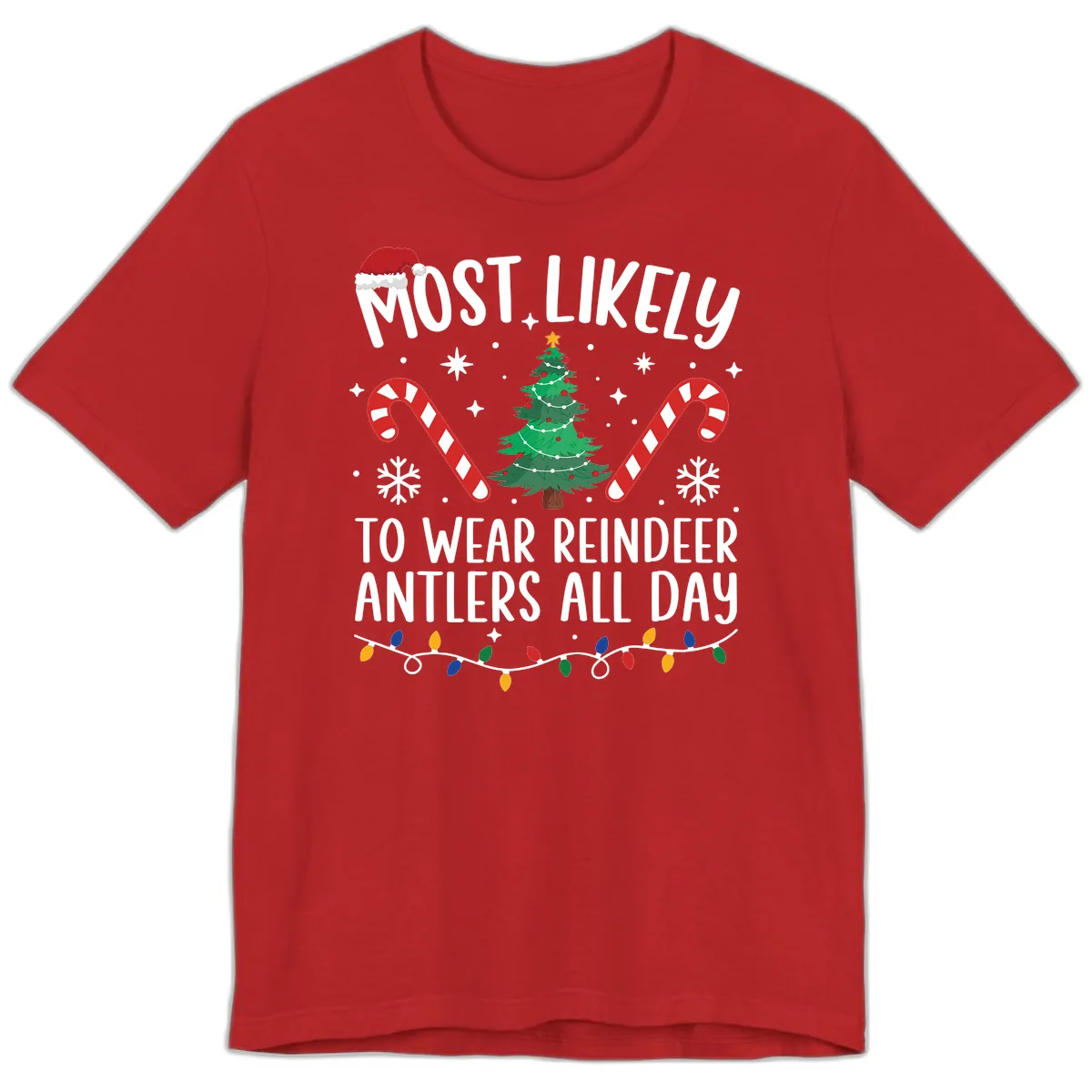 Most Likely To Wear Reindeer Antlers All Day Premium T-Shirt in Red